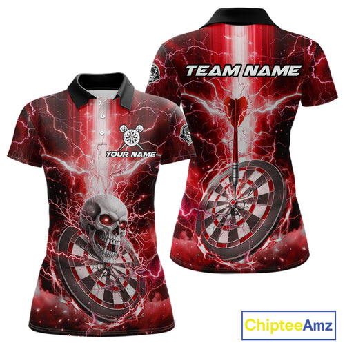Custom Lightning Red Skull Cracked Dartboard Dart Women Polo Jerseys Outfits Dart Shirt NYN1686