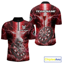 Load image into Gallery viewer, Custom Lightning Red Skull Cracked Dartboard Dart Men 1/4-Zip Jerseys Outfits Dart Shirt NYN1686