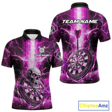 Load image into Gallery viewer, Custom Lightning Pink Skull Cracked Dartboard Dart Men Polo Jerseys Outfits Dart Shirt NYN1687