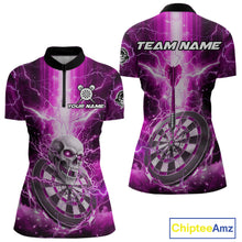Load image into Gallery viewer, Custom Lightning Pink Skull Cracked Dartboard Dart Women 1/4-Zip Jerseys Outfits Dart Shirt NYN1687