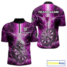 Load image into Gallery viewer, Custom Lightning Pink Skull Cracked Dartboard Dart Men 1/4-Zip Jerseys Outfits Dart Shirt NYN1687