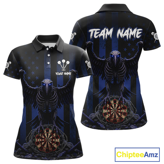 Blue Gothic Eagle Skull Dartboard Custom Women Darts Quarter-Zip Shirt Grunge US Flag Dart Jerseys NYN1944