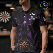 Load image into Gallery viewer, Purple Gothic Eagle Skull Dartboard Custom Men Darts Polo Shirt Grunge US Flag Dart Jerseys NYN1945