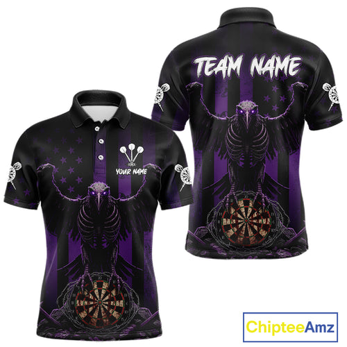Purple Gothic Eagle Skull Dartboard Custom Men Darts Polo Shirt Grunge US Flag Dart Jerseys NYN1945