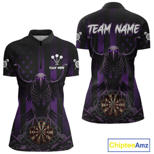 Purple Gothic Eagle Skull Dartboard Custom Women Darts Quarter-Zip Shirt Grunge US Flag Dart Jerseys NYN1945