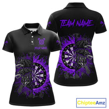 Load image into Gallery viewer, Purple Wolfs Flames Dartboard Custom Darts Polo Shirt For Women Grunge Dart Jerseys NYN1954