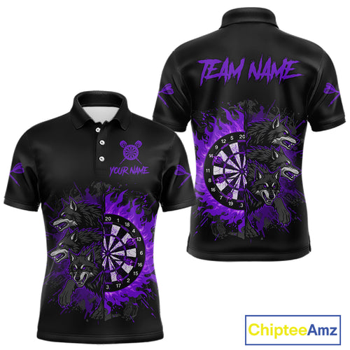 Purple Wolfs Flames Dartboard Custom Darts Polo Shirt For Men Grunge Dart Jerseys NYN1954