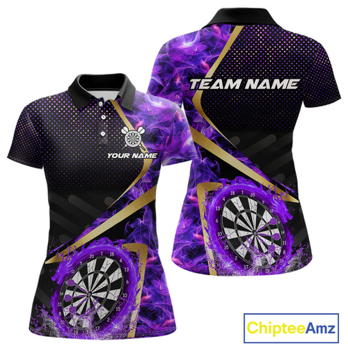 Custom Purple Flames Dragon Dartboard Halftone Dart Women Polo Jerseys Gold Dart Team Shirt NYN1691