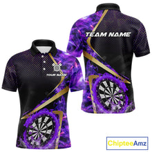 Load image into Gallery viewer, Custom Purple Flames Dragon Dartboard Halftone Dart Men Polo Jerseys Gold Dart Team Shirt NYN1691