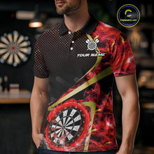 Load image into Gallery viewer, Custom Red Flames Dragon Dartboard Halftone Dart Men Polo Jerseys Gold Dart Team Shirt NYN1692