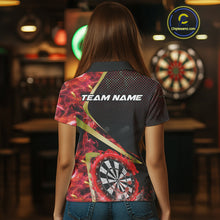 Load image into Gallery viewer, Custom Red Flames Dragon Dartboard Halftone Dart Women Polo Jerseys Gold Dart Team Shirt NYN1692