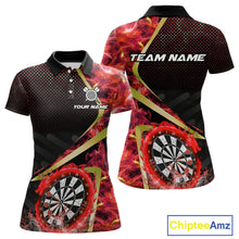 Load image into Gallery viewer, Custom Red Flames Dragon Dartboard Halftone Dart Women Polo Jerseys Gold Dart Team Shirt NYN1692