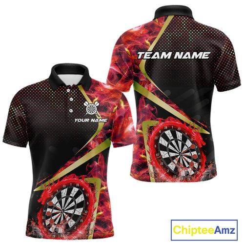 Custom Red Flames Dragon Dartboard Halftone Dart Men Polo Jerseys Gold Dart Team Shirt NYN1692