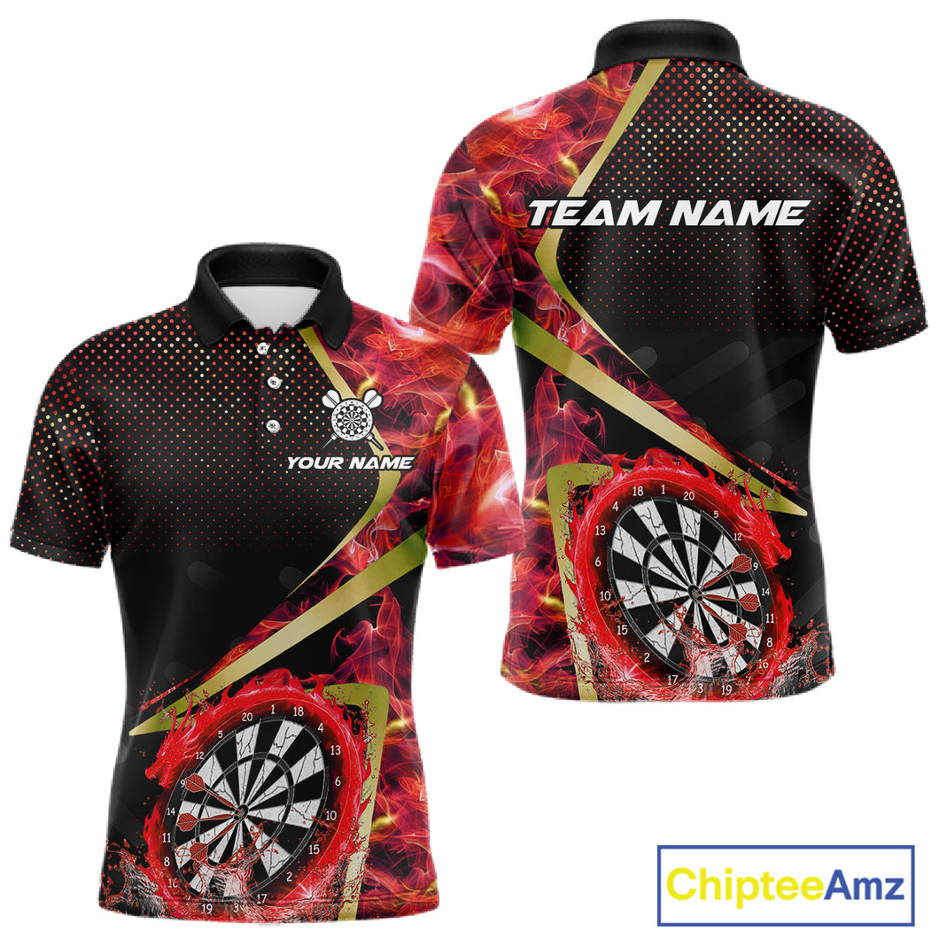 Custom Red Flames Dragon Dartboard Halftone Dart Men Polo Jerseys Gold Dart Team Shirt NYN1692