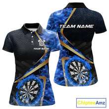 Load image into Gallery viewer, Custom Blue Flames Dragon Dartboard Halftone Dart Women Polo Jerseys Gold Dart Team Shirt NYN1693