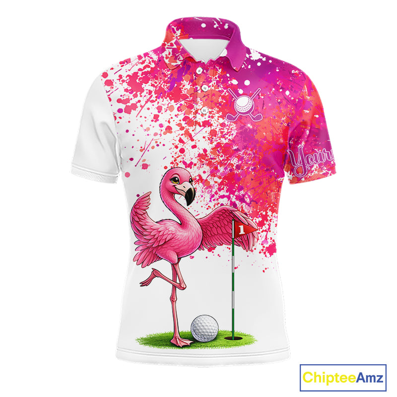 Funny Mens Golf Polo Shirt Custom Winner Flamingo Pink Splatter Golf Clothing Shirts, Golf Gifts NYN2875