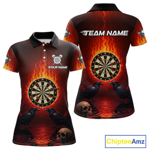 Custom Flames Dartboard Skull Dart Women Polo Jerseys Gothic Raven Dart Team Shirt NYN1706