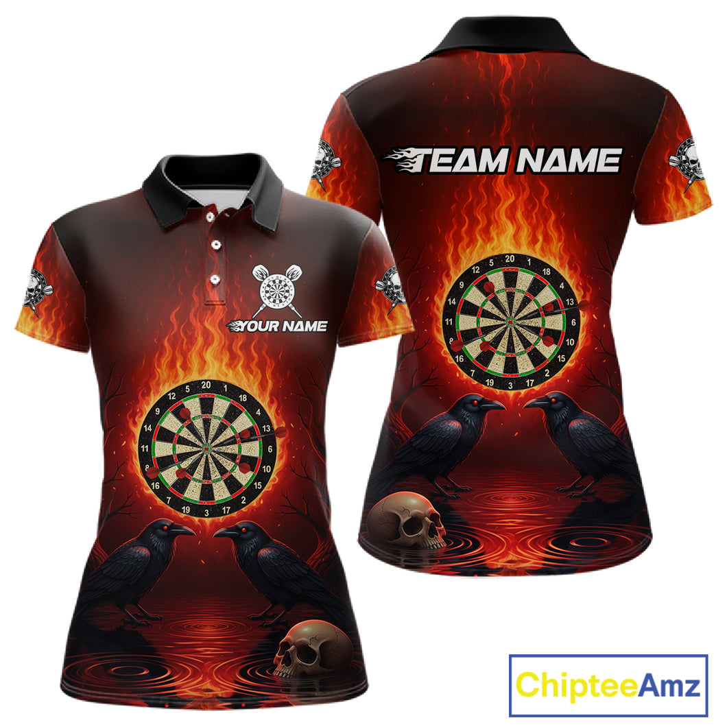 Custom Flames Dartboard Skull Dart Women Polo Jerseys Gothic Raven Dart Team Shirt NYN1706