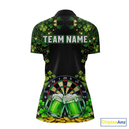 Cheer Beer & Play Dartboard Shamrock Women Darts Quarter-Zip Shirt Custom St Patrick's Day Darts Jersey NYN2534