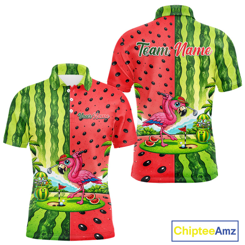 Flamingo Watermelon Polo Shirt Mens Golf Polo Shirts Custom Tropical Pattern Flamingo Golf Shirts NYN2878