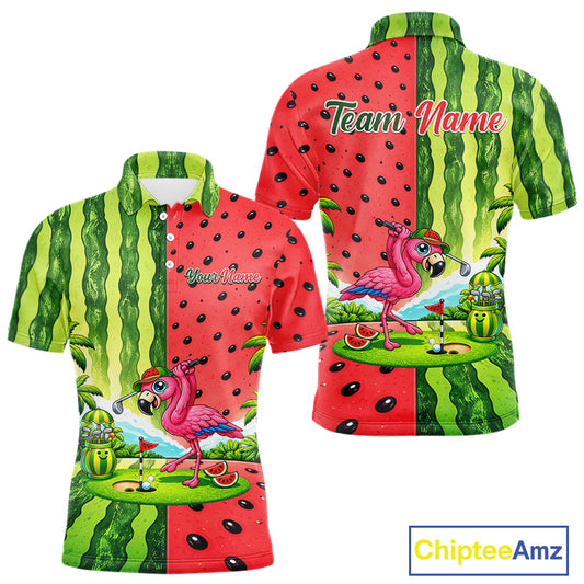 Flamingo Watermelon Polo Shirt Mens Golf Polo Shirts Custom Tropical Pattern Flamingo Golf Shirts NYN2878