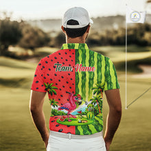 Load image into Gallery viewer, Flamingo Watermelon Polo Shirt Mens Golf Polo Shirts Custom Tropical Pattern Flamingo Golf Shirts NYN2878