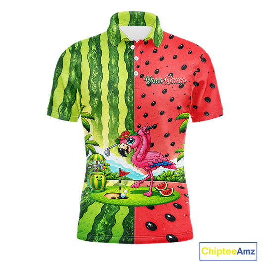 Flamingo Watermelon Polo Shirt Mens Golf Polo Shirts Custom Tropical Pattern Flamingo Golf Shirts NYN2878