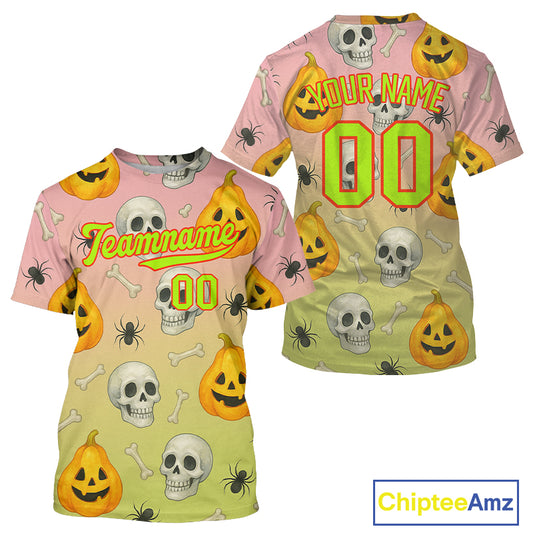 Custom Green Pink Funny Baseball Halloween T-Shirt For Men Hallow's Eve Baseball Shirts NYN1467