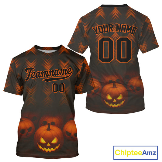 Custom Orange Halloween Pumpkin Baseball T-Shirt For Men Baseball Tournament Shirts NYN1464