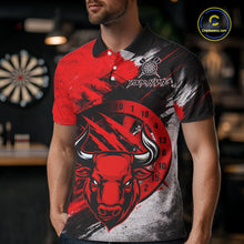 Load image into Gallery viewer, Custom Red Grunge Funny Bull Darts Polo &amp; 1/4 Zip Shirt For Men Bull Darts Team Jerseys NYN2890