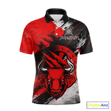 Load image into Gallery viewer, Custom Red Grunge Funny Bull Darts Polo &amp; 1/4 Zip Shirt For Men Bull Darts Team Jerseys NYN2890