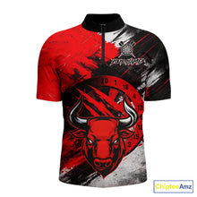 Load image into Gallery viewer, Custom Red Grunge Funny Bull Darts Polo &amp; 1/4 Zip Shirt For Men Bull Darts Team Jerseys NYN2890