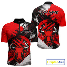 Load image into Gallery viewer, Custom Red Grunge Funny Bull Darts Polo &amp; 1/4 Zip Shirt For Men Bull Darts Team Jerseys NYN2890