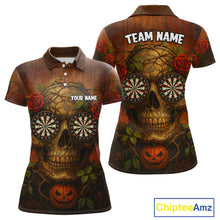 Load image into Gallery viewer, Custom Red Roses Skull Halloween Dart Polo Shirt For Women Grunge Dart Team Jersey NYN1474