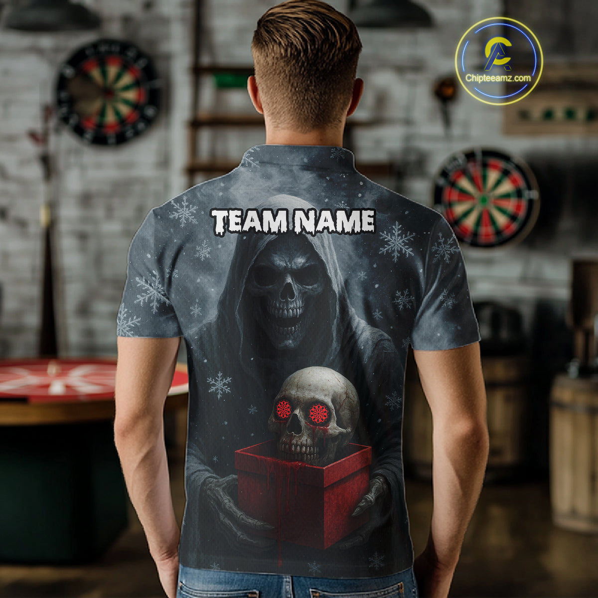 Custom Red Dripping Grim Reaper Creepy Christmas Dart Polo Shirt For Men Xmas Dart Jersey NYN1476