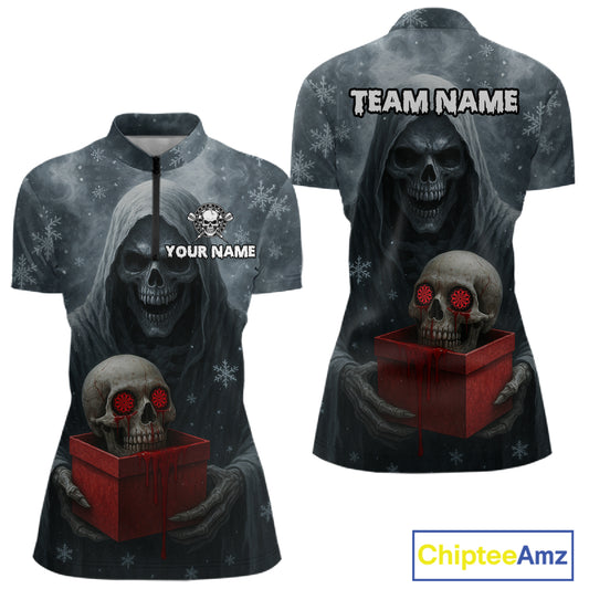 Custom Red Dripping Grim Reaper Creepy Christmas Dart 1/4-Zip Shirt For Women Xmas Dart Jersey NYN1476