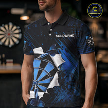 Load image into Gallery viewer, Custom Grunge Blue Torn Darts Polo &amp; Quarter-Zip For Men Blue Spatter Outfit Dart Team Jerseys NYN2903