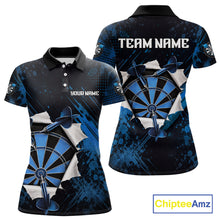 Load image into Gallery viewer, Custom Grunge Blue Torn Darts Polo &amp; Quarter-Zip For Women Blue Spatter Outfit Dart Team Jerseys NYN2903