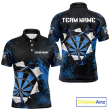 Load image into Gallery viewer, Custom Grunge Blue Torn Darts Polo &amp; Quarter-Zip For Men Blue Spatter Outfit Dart Team Jerseys NYN2903