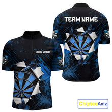Load image into Gallery viewer, Custom Grunge Blue Torn Darts Polo &amp; Quarter-Zip For Men Blue Spatter Outfit Dart Team Jerseys NYN2903