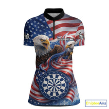 Load image into Gallery viewer, American Flag Eagle Freedom Dartboard Dart 1/4-Zip Shirt Custom Patriotic Women Dart Team Jerseys NYN2541