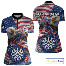 Load image into Gallery viewer, American Flag Eagle Freedom Dartboard Dart 1/4-Zip Shirt Custom Patriotic Women Dart Team Jerseys NYN2541