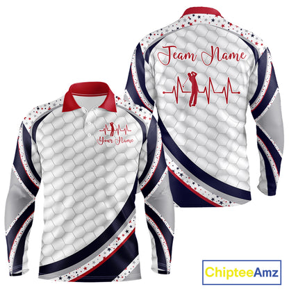 Red, White And Blue Star US Flag Golf Polos Shirts For Men Custom Patriotic Mens Golf Attire NYN2914