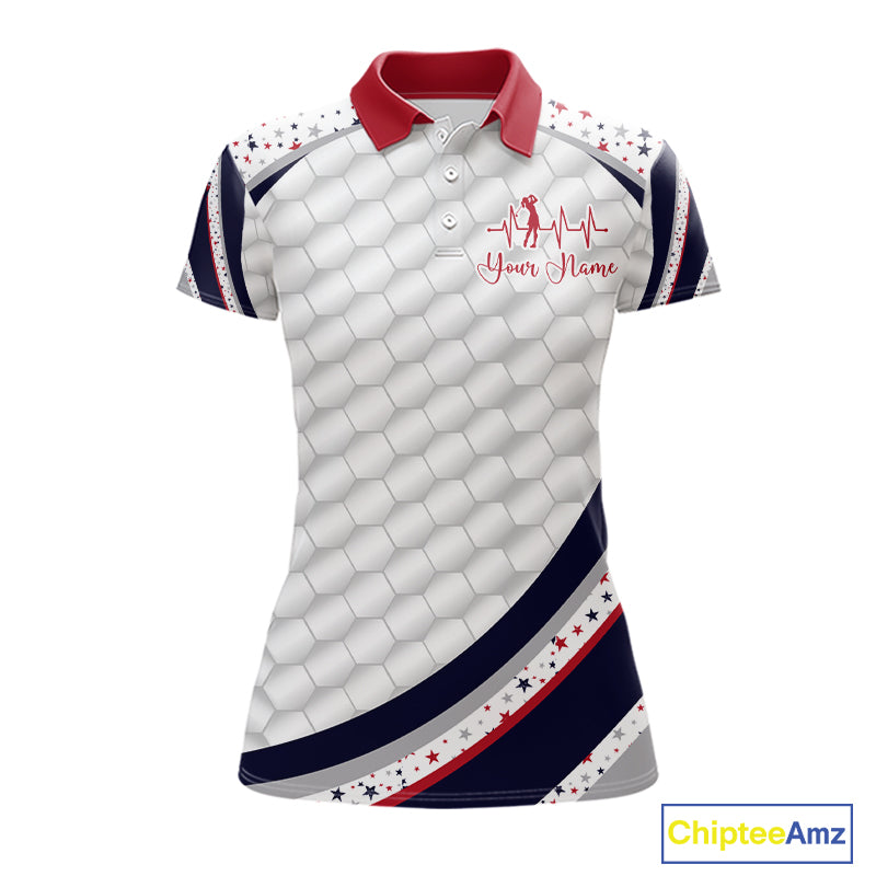 Red, White And Blue Star US Flag Golf Polos Shirts For Women Custom Patriotic Mens Golf Attire NYN2914