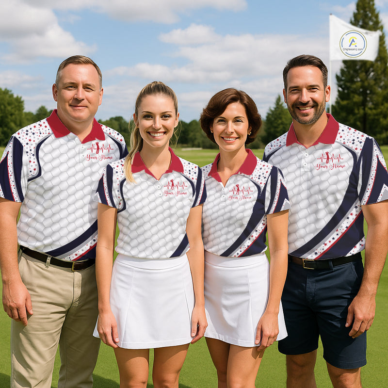 Red, White And Blue Star US Flag Golf Polos Shirts For Men Custom Patriotic Mens Golf Attire NYN2914