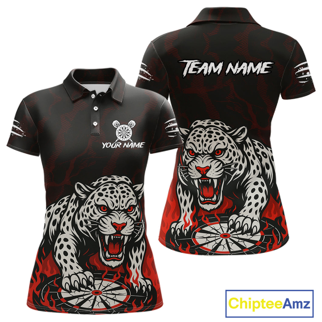Custom Black And Red Panther Horror Dartboard Dart Polo Shirt For Women Dart Team Jersey NYN1499