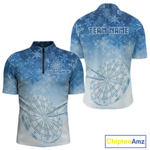 Load image into Gallery viewer, White &amp; Blue Snowflakes Ice Dartboard Custom Quarter-Zip Dart Shirt For Men Xmas Dart Jerseys NYN2024