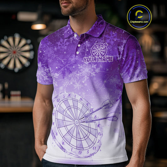 White & Purple Snowflakes Ice Dartboard Custom Polo Dart Shirt For Men Xmas Dart Jerseys NYN2026