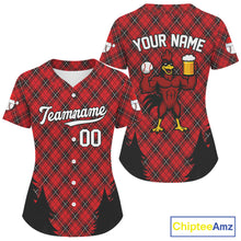 Load image into Gallery viewer, Custom Red Caro Funny Rooster Baseball Christmas Shirt For Women Xmas Funny Baseball Jerseys NYN1501