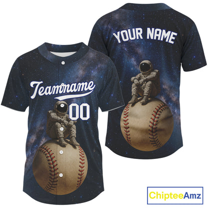 Custom Blue Galaxy Astronaut Baseball Shirt For Men Outfits Funny Baseball Jerseys NYN1504